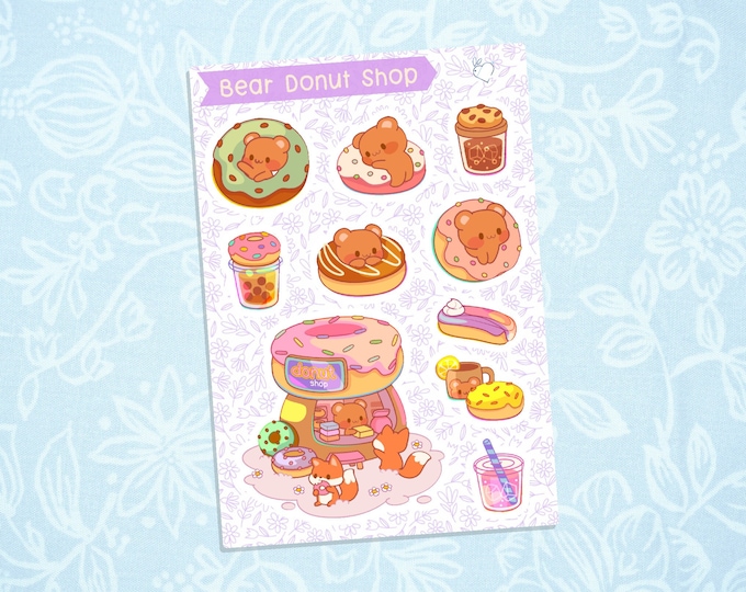 Bear Donut Shop | Cute Kawaii Deco Planner Sticker Sheet
