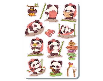 Cute Panda Hiking Vinyl Sticker Sheet