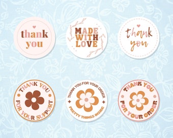 2 Inch Round Thank You Labels For Small Business | Neutral Chic Themed| Water Resistant | Samples Available | Matte or Glossy Option