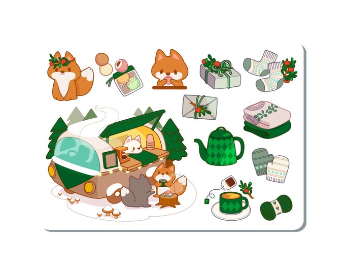 Camper Winter Fox Sticker Sheet