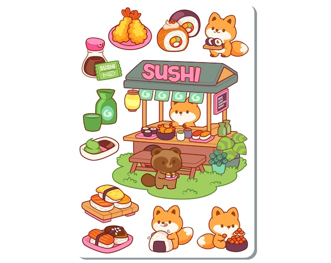 Fox Sushi Stand Sticker Sheet