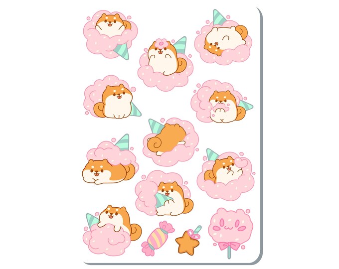 Shiba Inu Cotton Candy Sticker Sheet