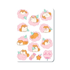 Shiba Inu Cotton Candy Vinyl-Aufkleber Bogen ideal für Planer, Journaling, Scrapbooking, Laptop, Wasserflasche | SS074