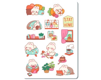 White Bunny at Home Sticker Sheet