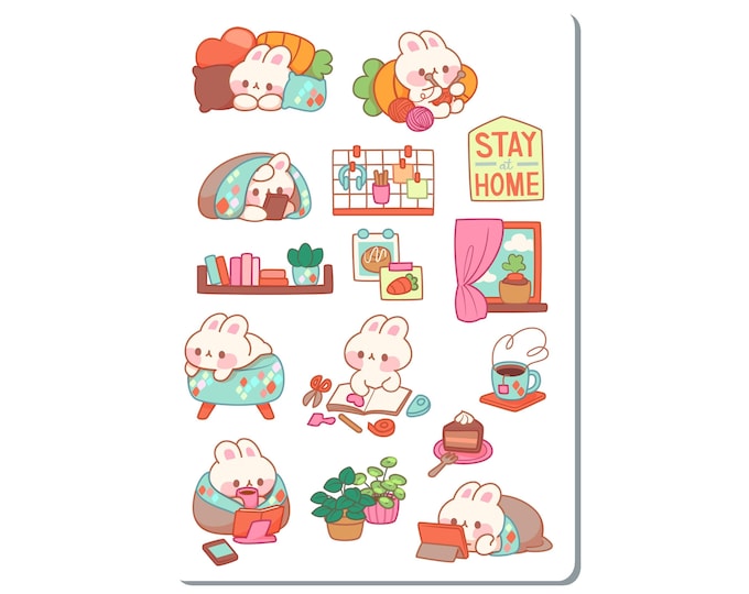 White Bunny at Home Sticker Sheet