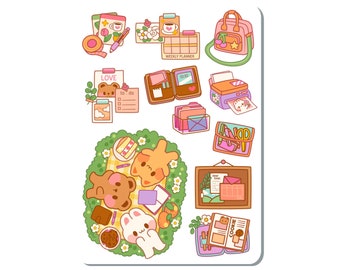 Cat Bunny Bear Study Buddies Sticker Sheet