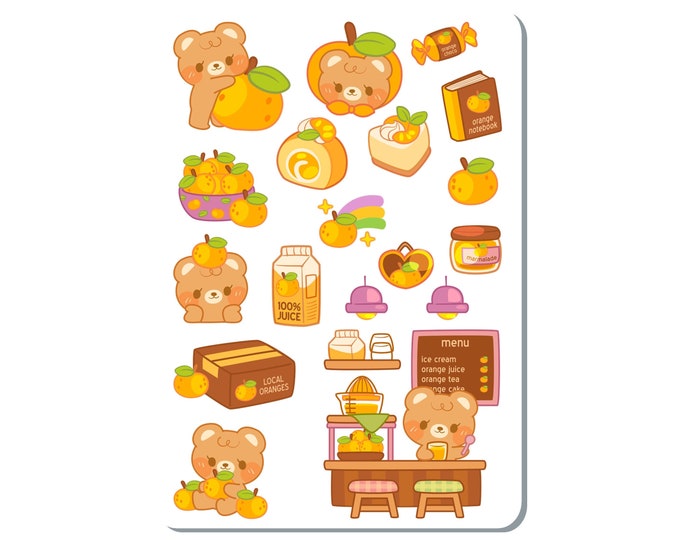 Orange Bear Sticker Sheet