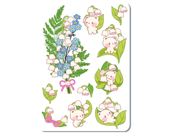 Lilly of the Valley Bear Sticker Sheet