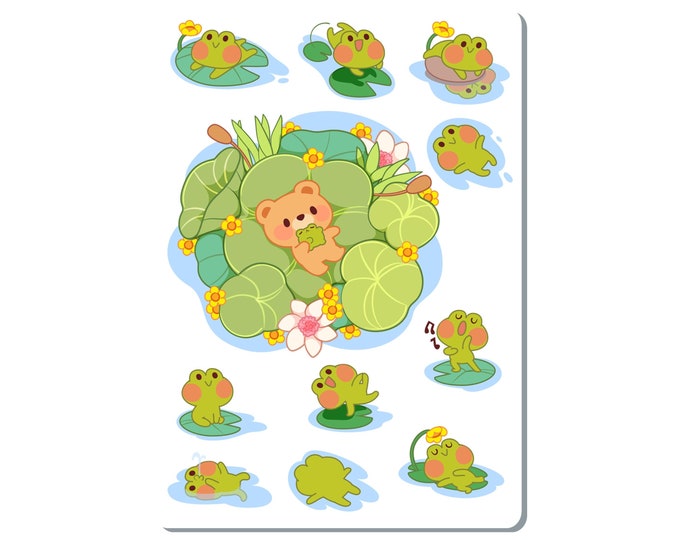 Bear Frog Pond Sticker Sheet