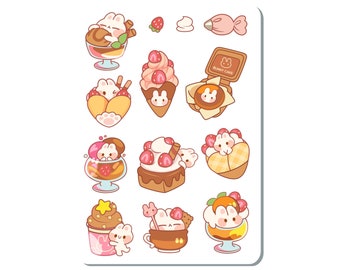 Strawberry Bunny Sweets Cute Kawaii Vinyl Sticker Sheet Great for Planners, Journaling, Scrapbooking, Laptop, Water Bottle | SS029