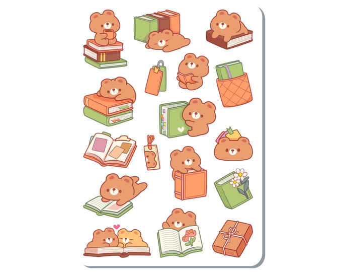 Bear Book Lover Sticker Sheet