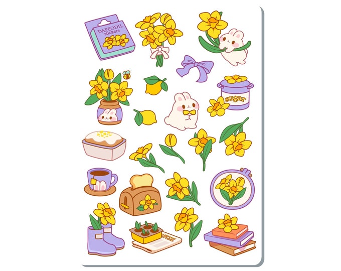 Daffodil Flowers Bunny Sticker Sheet