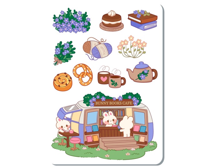Bunny Book Cafe Sticker Sheet