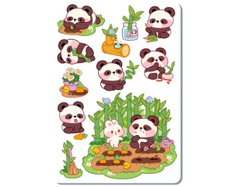 Panda Bunny Farming Sticker Sheet