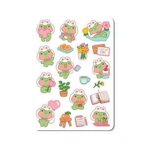 Frog Bunny Vinyl Sticker Sheet Great for Planners, Journaling, Scrapbooking, Laptop, Water Bottle | SS075