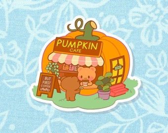 Pumpkin Bear Coffee Cafe Autumn Sticker