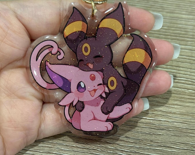 Umbreon Espeon 2.5" Acrylic Keychain | Double Sided Glitter Epoxy