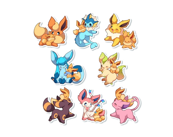 BUNDLED Cute Eeveelution with Baby Eevee Sticker