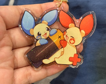 Plusle Minun 2.5" Acrylic Keychain | Double Sided Glitter Epoxy