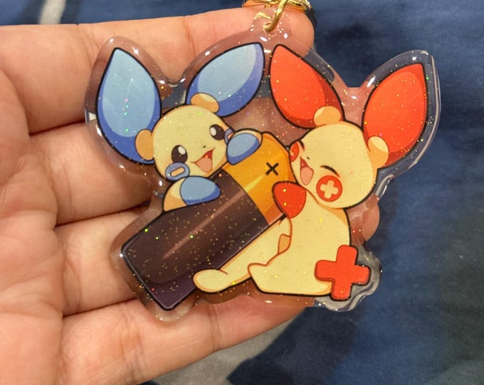 Plusle Minun 2.5" Acrylic Keychain | Double Sided Glitter Epoxy