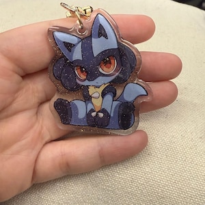 Lucario 2&quot; Acrylic Keychain | Double Sided Glitter Epoxy