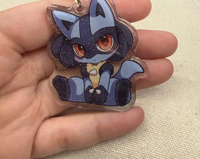 Lucario 2" Acrylic Keychain | Double Sided Glitter Epoxy
