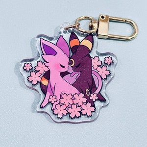 Umbreon Espeon Cherry Blossom Sakura 2 ”Acryl Schlüsselanhänger | Doppelseitig Glitter Epoxy