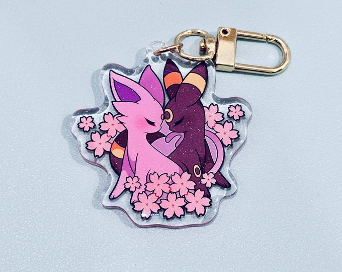 Umbreon Espeon Cherry Blossom Sakura 2” Acrylic Keychains | Double Sided Glitter Epoxy