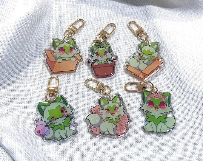 Featured listing image: Sprigatito 2” Acrylic Keychains | Double Sided Glitter Epoxy