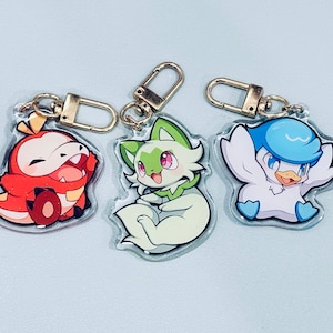 PKMN Gen 9 Starters 2” Acrylic Keychains | Double Sided Glitter Epoxy | Sprigatito Fuecoco Quaxly