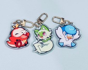 PKMN Gen 9 Starters 2” Acrylic Keychains | Double Sided Glitter Epoxy