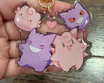 Gengar Clefable 2.5" Acrylic Keychain | Double Sided Glitter Epoxy