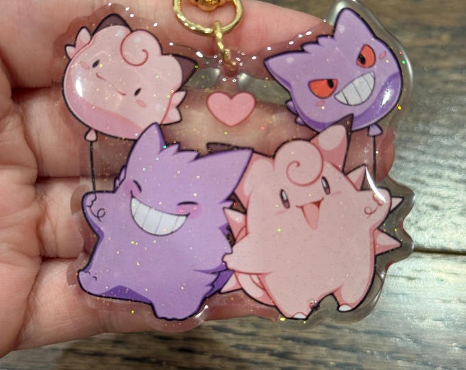 Gengar Clefable 2.5" Acrylic Keychain | Double Sided Glitter Epoxy