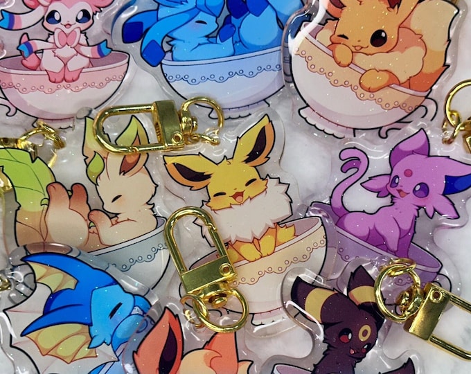 Teacup EVlutions 2” Acrylic Keychains | Double Sided Glitter Epoxy
