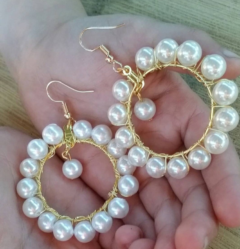 Pearl Hoop Earrings Pearl Dangle Earringswire Wrapped Hoop Etsy Australia