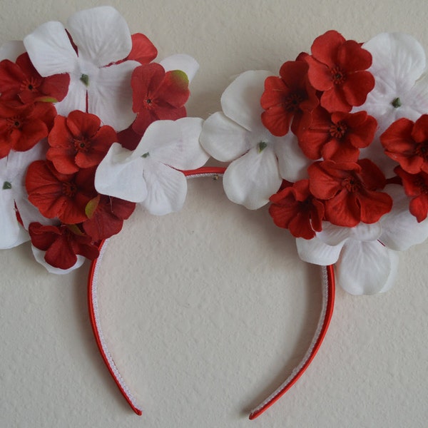 Red and White Flower Mickey Ears Headband inspired by Minnie Mouse