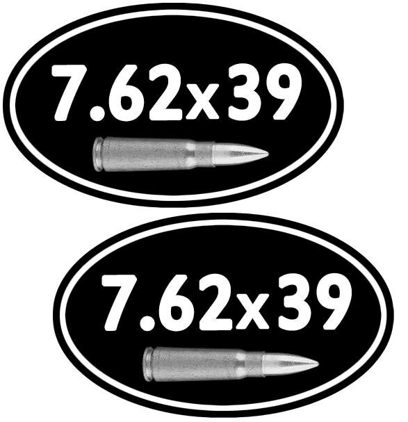 7.62x39 Ammo Decal Stickers - 2 Pack, Black/Red/White Gun Safety Design