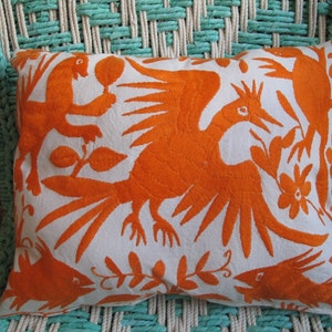 Otomi Embroidered Orange Pillow