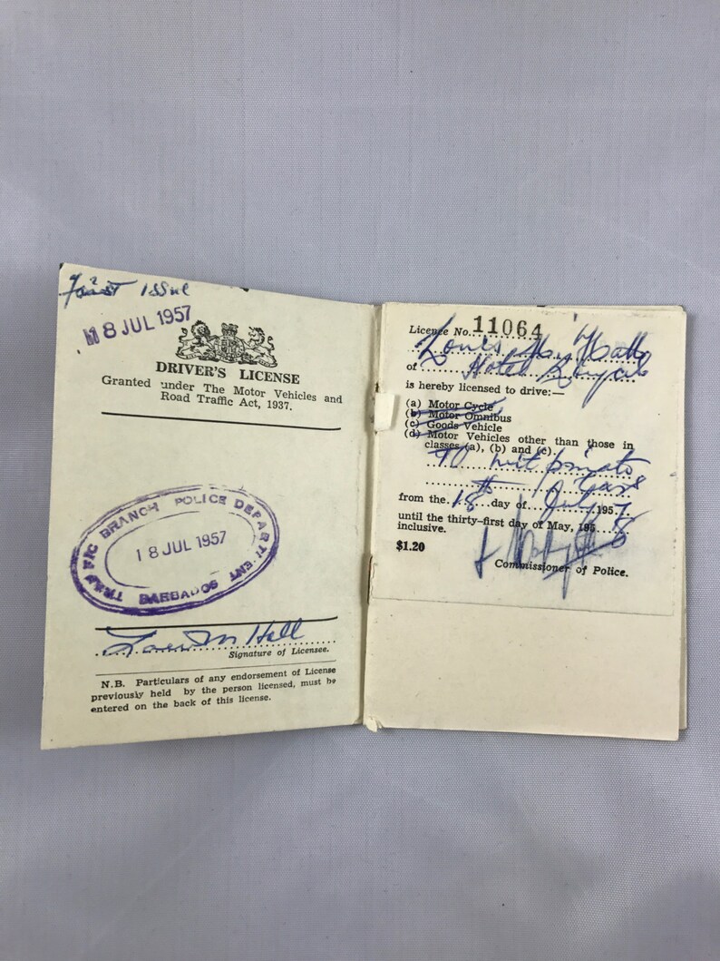 1950's Barbados Driver's License for tourists Etsy