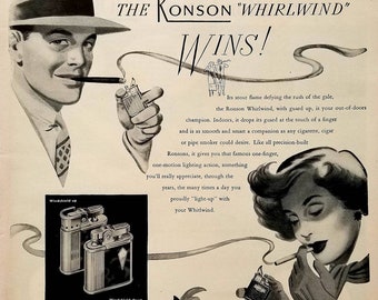 1949 Ronson Lighters Vintage Advertisement Game Room Wall Art Man Cave Decor Original Magazine Ad Tobacco Ephemera Tobacciana Unique Art
