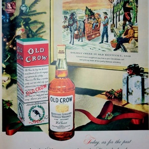 1951 Old Crow Kentucky Bourbon Whiskey Vintage Advertisement Bar Wall Art Man Cave Decor Game Room Art Magazine Ad 50s Holiday Decor image 1