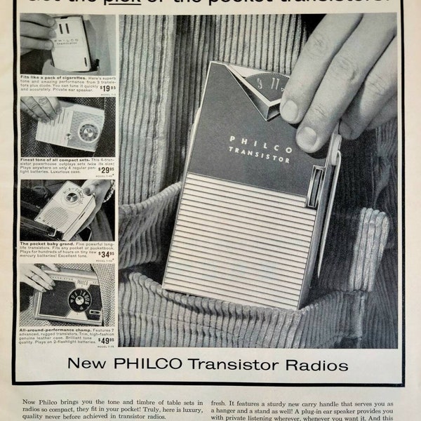 1959 Philco Transistor Radio Vintage Advertisement Music Room Wall Art Unique Art Vintage Radio Ad Man Cave Decor Game Room Magazine Ad