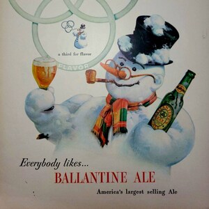 1947 Ballantine Ale Vintage Advertisement Bar Wall Art Snowman Art Kitchen Decor 1940s 50s Christmas Decor Vintage Magazine Ad Unique Art