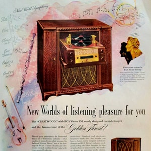 1947 RCA Victor Crestwood Radio Vintage Advertisement Record Changer Ad Music Room Wall Art Music Decor Original Magazine Ad Unique Art