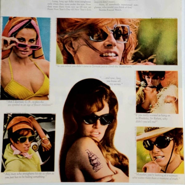 1968 Foster Grants Sunglasses Vintage Advertisement Raquel Welch Beach Decor Vintage Sunglasses Magazine Ad Beach House Pin Up