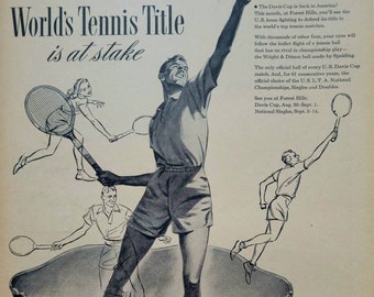 1947 Spalding Tennis Balls Vintage Advertisement Man Cave Wall Art Sports Decor Tennis Art Magazine Ad Tennis Player Gift Tennis Club Decor