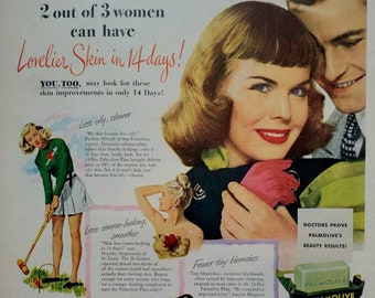 1947 Palmolive Soap Vintage Advertisement Bathroom Wall Art Powder Room Decor Bathroom Decor Unique Art Magazine Print Ad Vintage Soap Ad