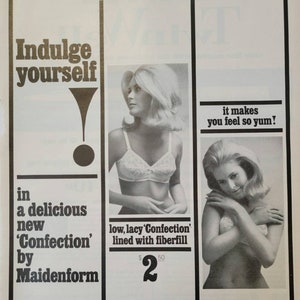Publicité vintage de soutien-gorge Maidenform de 1965 publicité pour une lingerie vintage, art mural pour chambre à coucher, publicité pour la mode féminine, décoration de boutique, décoration de salle de bain, publicité pour un magazine