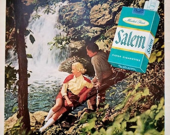 1957 Salem Cigarettes Vintage Advertisement Bar Decor Game Room Decor Man Cave Decor Original Magazine Print Ad Tobacciana Unique Art