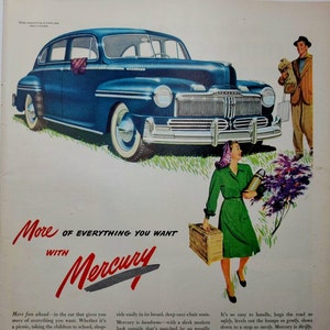 1947 Mercury Automobile Vintage Advertisement Automotive Wall Art Classic Car Print Man Cave Decor Original Magazine Ad Automobilia Auto Art